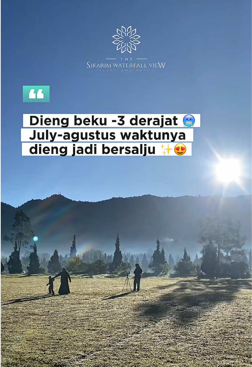 Dieng sedang bersalju 🥶❄️ . July - agustus waktu yang tepat untuk liburan ke dieng ❄️☀️😍 . Sikarim adalah tempat untuk mencari ketenangan yang tak tergantikan ✨ 🎯 Lokasi strategis | View air terjun langsung | Resto dengan menu lokal khas pegunungan 🔖 Booking sekarang & rasakan pengalaman yang tak akan terlupakan! —— 📲 0818 0280 0555 🕘 09.00 - 19.00 ( jam buka resto ) 📌 More info click teh link in the bio #sejuknyadieng #morningvibes #fyp #thesikarimvilla #villadieng #staycationdieng #diengwonosobo    