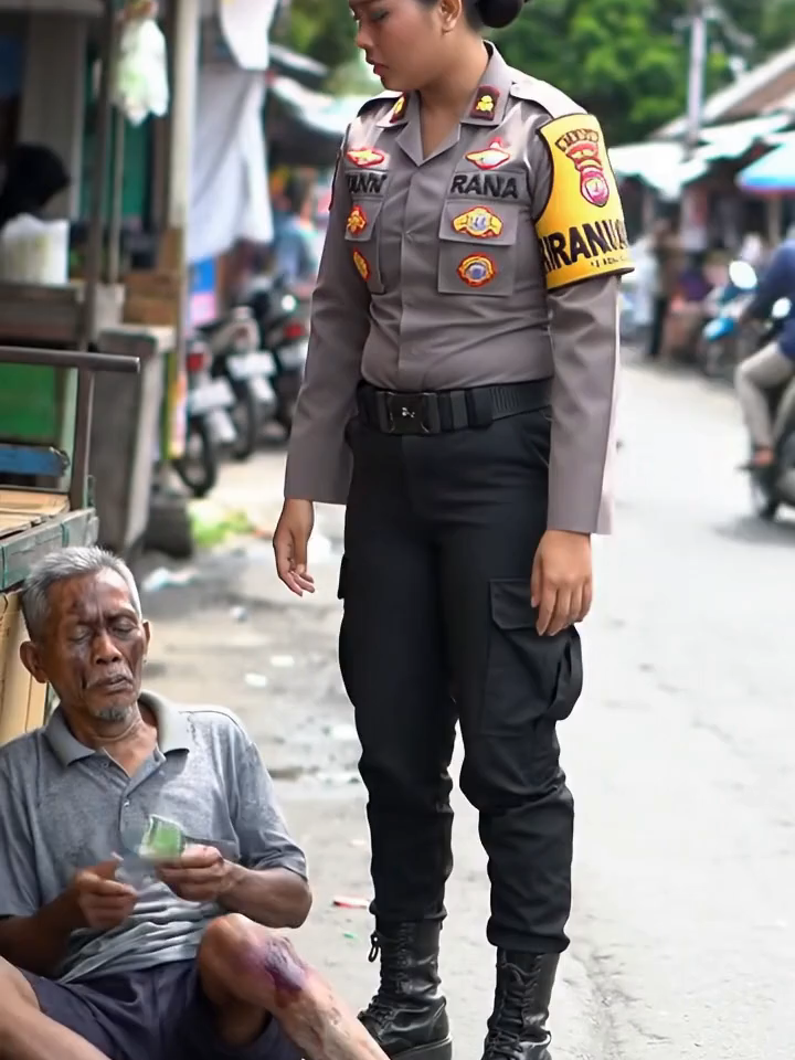 VIRAL! polwan cantik ini menemukan seorang pemulung tua terbaring di samping gerobak kardusnya