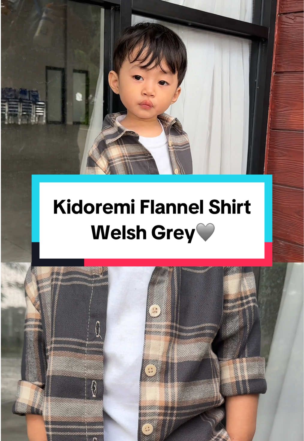 Kidoremi Flannel Shirt yang selalu jadi rebutan para Mommy karena lembut, adem, dan gampang bgt buat di-styling😍 Mau look yang rapi sampai santai, semuanya keren!😎✨ Alby (2yo) is wearing Flannel Welsh Grey + Basic Long Pants Taupe🫶🏻 11 kg | 84cm | size S #fyp #kidoremiindonesia #ootdanak #kidsfashion #outfitanak 