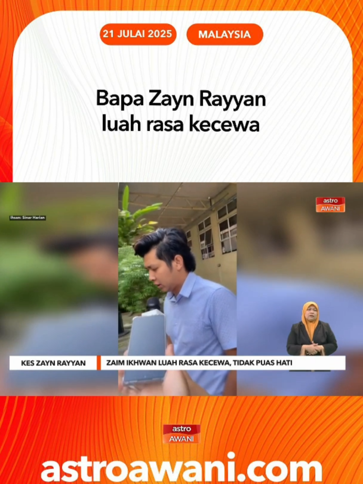 Bapa kepada Allahyarham Zayn Rayyan Abdul Matin, Zaim Ikhwan Zahari meluahkan rasa kecewa, tidak puast hati. #AWANI745 #AWANInews