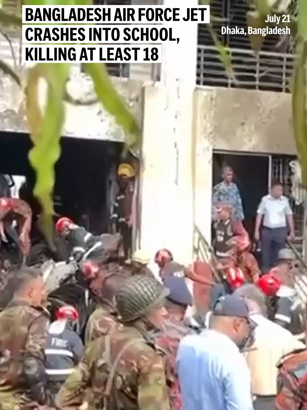 A Bangladesh Air Force training aircraft crashed into a school campus in Dhaka on Monday, killing at least 18 people and injuring 164, according to the military. #bangladesh #airforce #crash #school