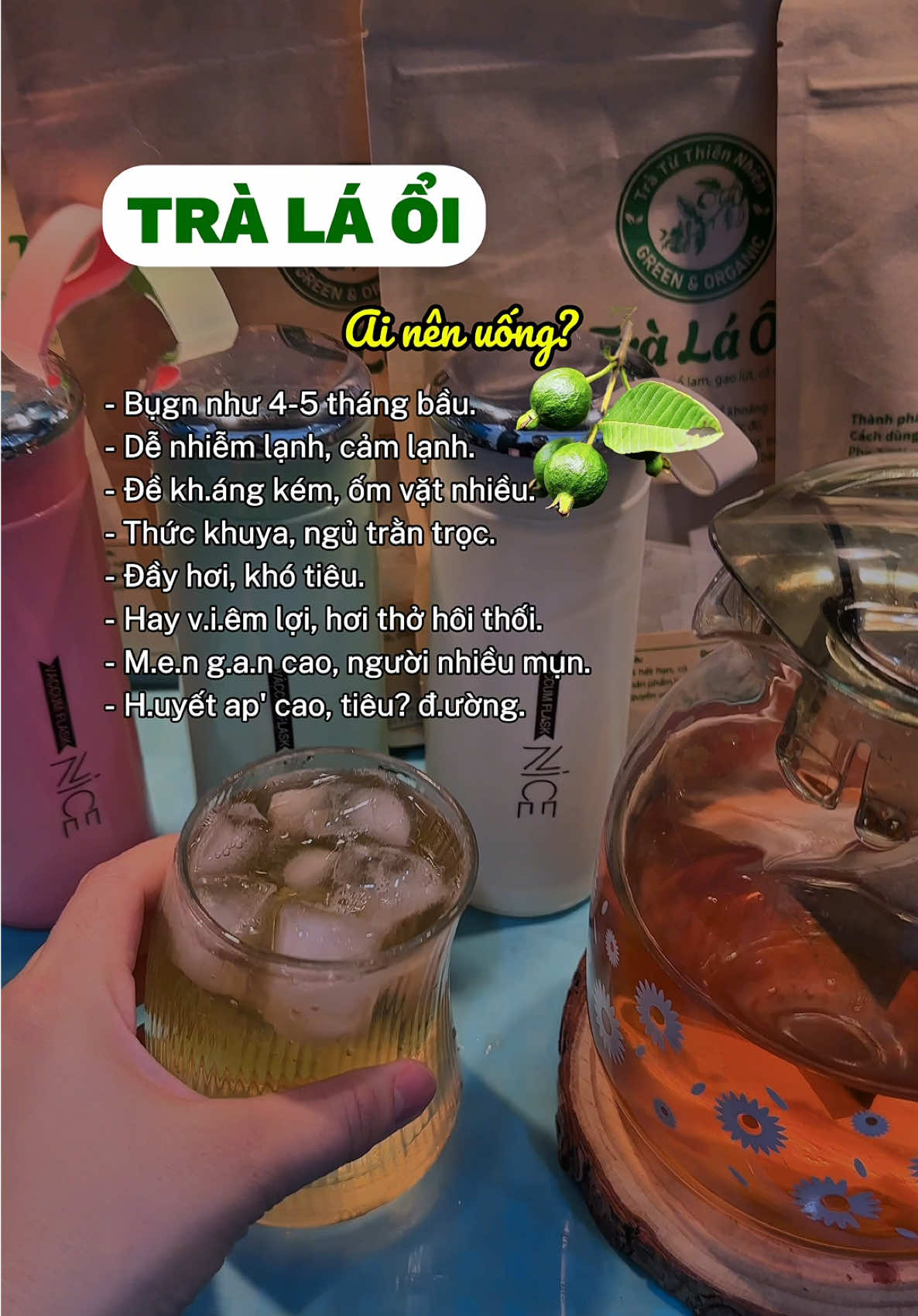 TRÀ LÁ ỔI dễ uống ngọt dịu set 2 túi được thêm 1 bình thuỷ tinh chống nóng nha #tràláổi #tralaoinon #láổi 