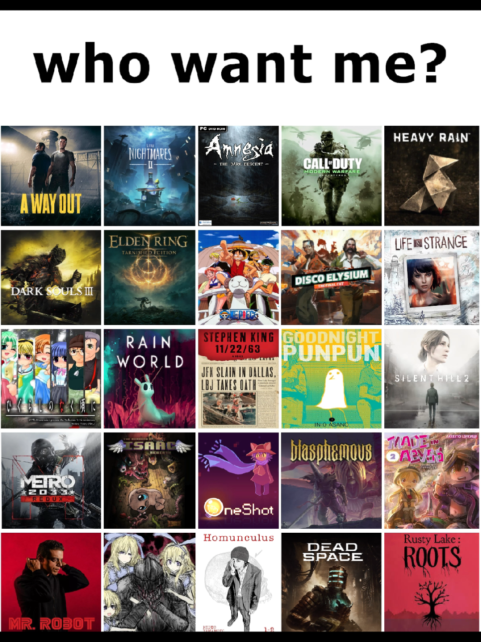 #awayout #littlenightmares2 #amnesiathedarkdescent #heavyrain #darksouls #eldenring #onepiece #discoelysium #lifeisstrange #higurashi #rainworld #oyasumipunpun #silenthill2 #deadspace #rustylake 