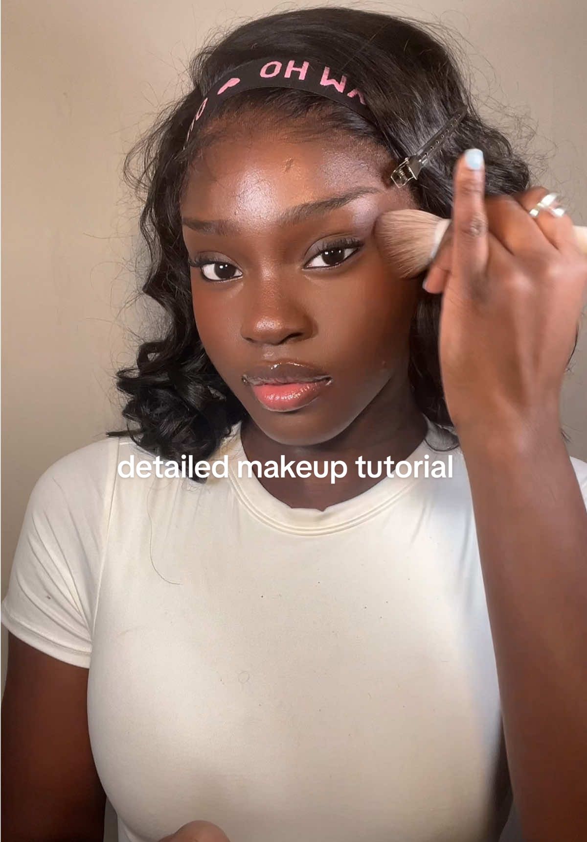detailed makeup tut :) enjoy🤭 @elfcosmetics primer @Morphe Cosmetics wakeup artist concealer @Supergoop skin tint @Rare Beauty contour @Too Faced concealer @Maybelline NY loose setting powder @Fenty Beauty warm bronzer @Morphe 2 eyeshadow palette  @Makeup Revolution setting spray  #darkskinmakeup #darkskinfriendly #blackgirlmakeup #softglammakeup #summermakeuplook 