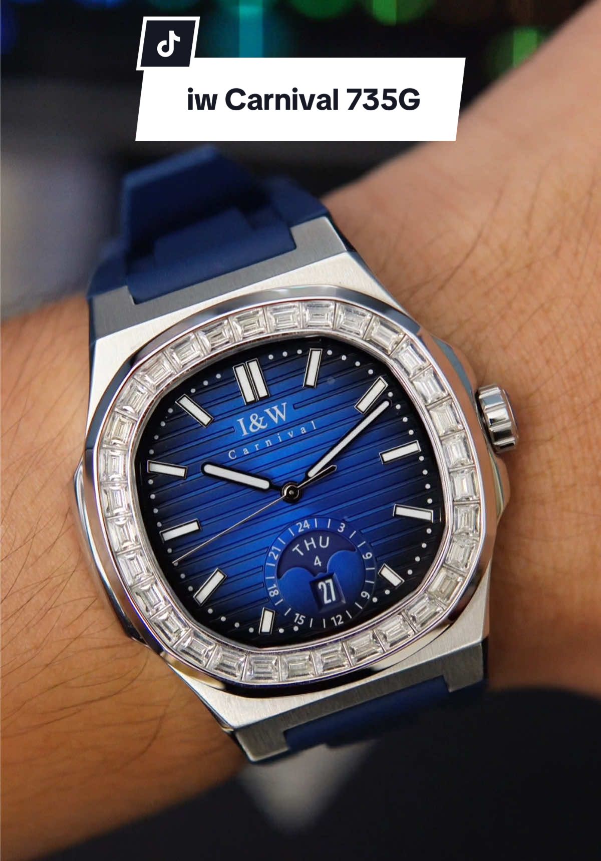 iw carnival 735G xanh đính đá sang trọng - Máy cơ Nhật - Kính Sapphire - Full Box New #lunawatch #donghoco #donghonam #iwcarnival #iwcarnival735g 