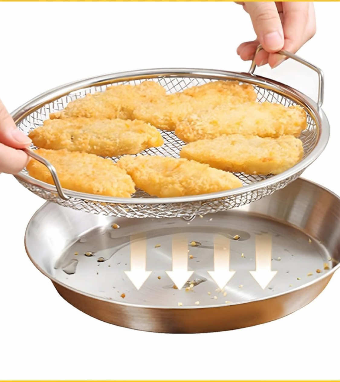 Kitchen Oil Filter Tray Stainless Steel Mesh Frying Drain Pan Strainer Colander