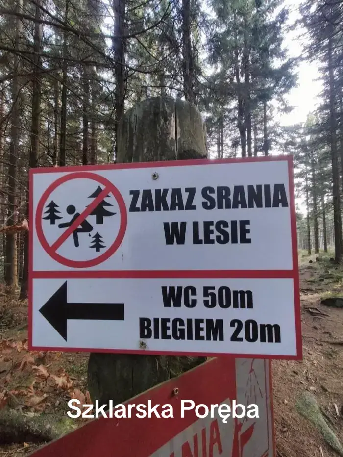 Zakaz to zakaz. Nie wolno i koniec.  Takie tabliczki w okolicach Szklarskiej Poręby. #jeleniagorapodajdalej #24jgora #absurdy #szklarskaporeba #zakazsrania 