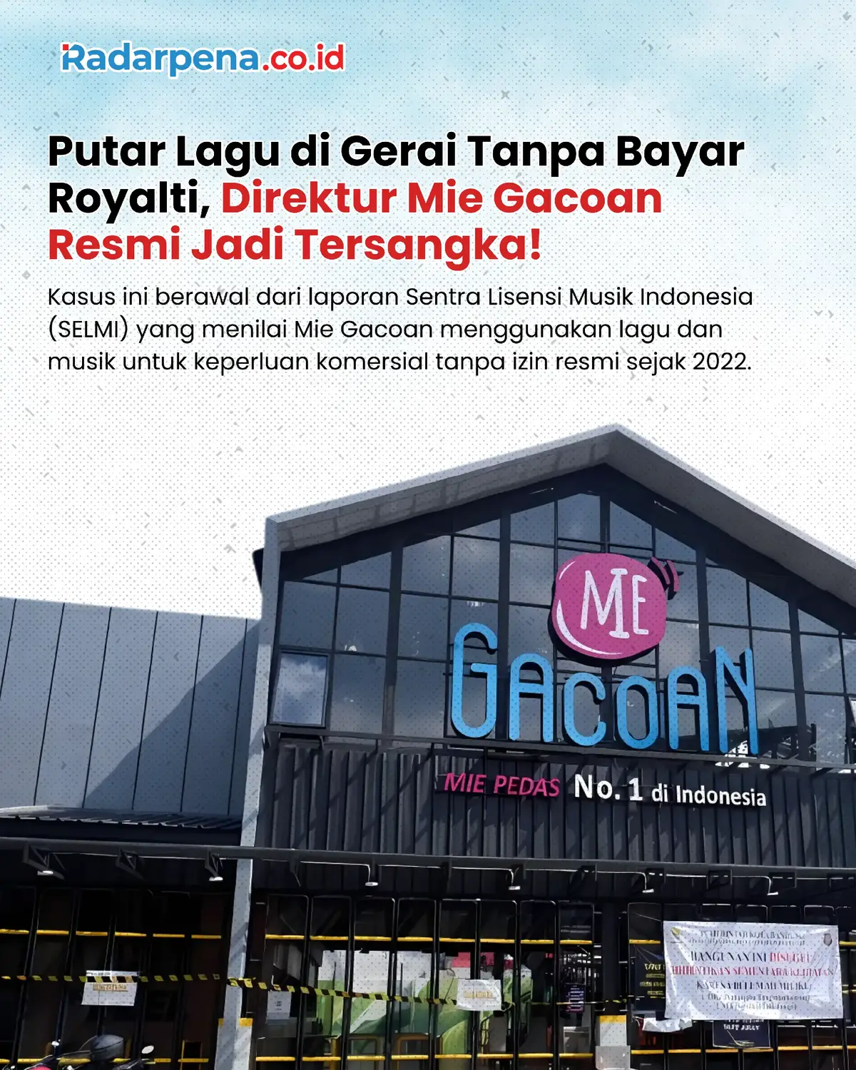 Permasalahan hak cipta musik kini menyeret nama IAS, Direktur PT Mitra Bali Sukses selaku pengelola Mie Gacoan. Polda Bali resmi menetapkan IAS sebagai tersangka pada 24 Juni 2025, berdasarkan Surat Penetapan Tersangka Nomor B/754/VI/RES.2.1/2025/Ditreskrimsus. Kasus ini berawal dari laporan Sentra Lisensi Musik Indonesia (SELMI) yang menilai Mie Gacoan menggunakan lagu dan musik untuk keperluan komersial tanpa izin resmi. Sejak 2022, SELMI mengaku sudah berkali-kali melakukan pertemuan, komunikasi, hingga mediasi, namun tidak ada penyelesaian. Dalam keterangan pers Selasa (22/7/2025), SELMI mengapresiasi langkah tegas Polda Bali menindak dugaan pelanggaran hak cipta tersebut. --- #Radarpena #Radarpenanews #MieGacoan #HakCiptaMusik #RoyaltiMusik 