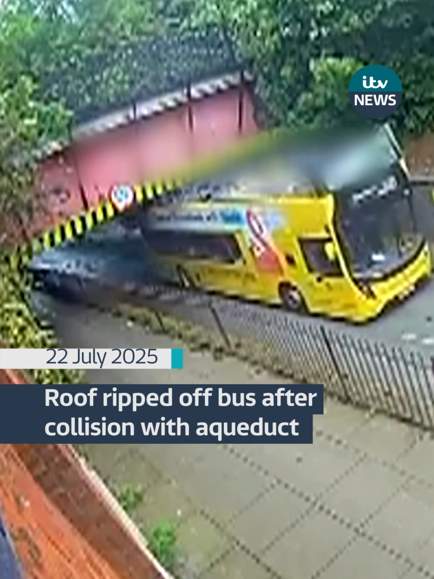 A passenger was 'ejected from the top deck' and a bus driver has been arrested after it is believed a double decker drove off its route and crashed into an aqueduct - ripping off the roof. At least 20 people were injured following the incident on Barton Lane, in Eccles, shortly after 3.05pm on Monday 21 July.  #itvnews