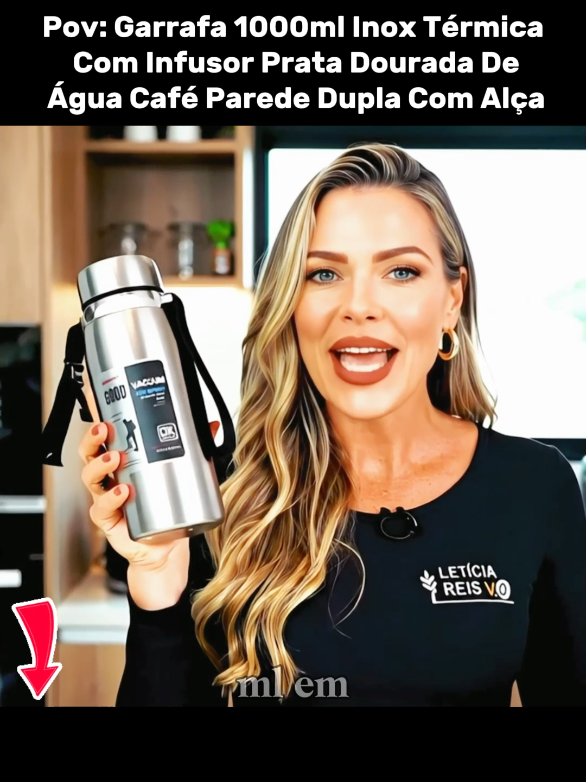 Garrafa 1000ml Inox Térmica  Com Infusor Prata Dourada #tiktokshop #garrafatermica #promoção #achadinhos 