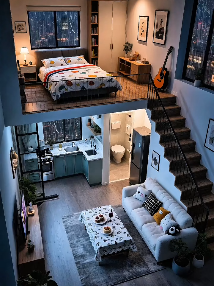 🌌 Neon dream loft with gamer vibes & spiral stair goals 🌀💜 #fy #foryoupage #asmr #fyp #neonloft #gamingaesthetic #cozyliving