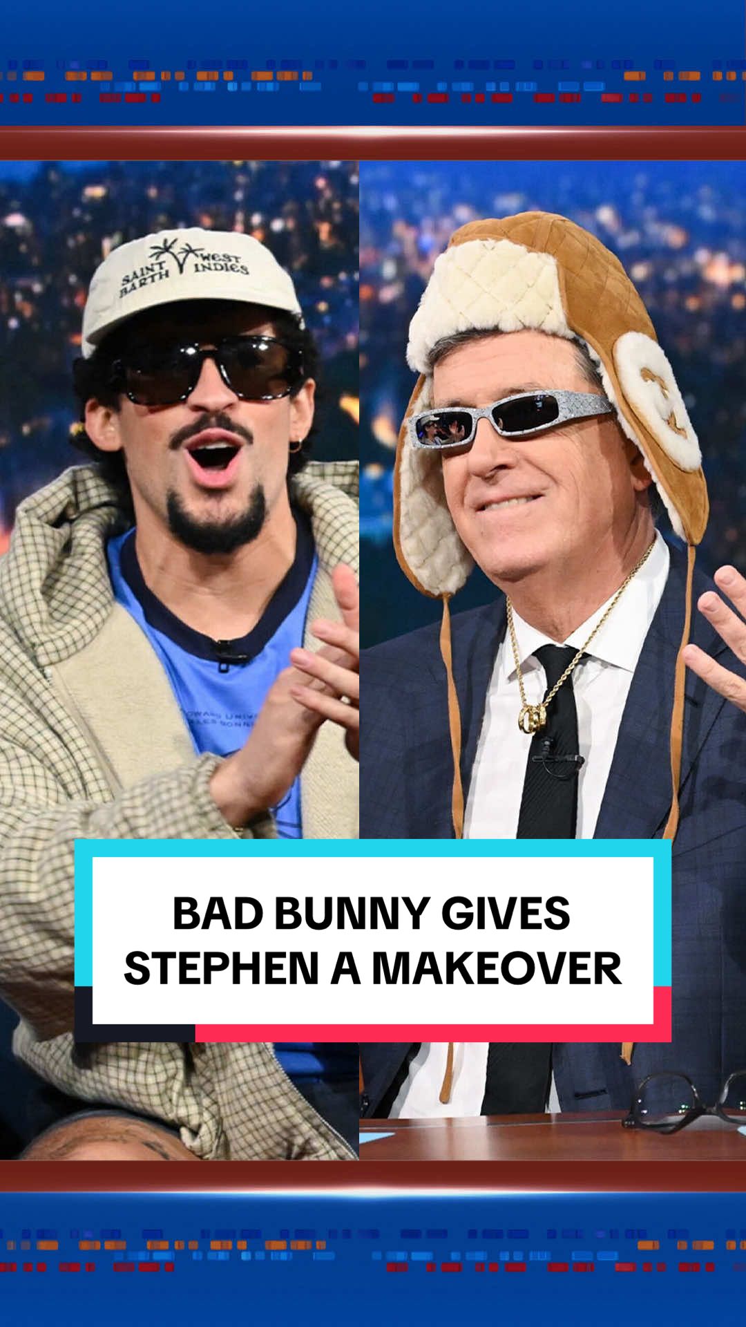 @Bad Bunny gives Stephen a makeover. #Colbert 