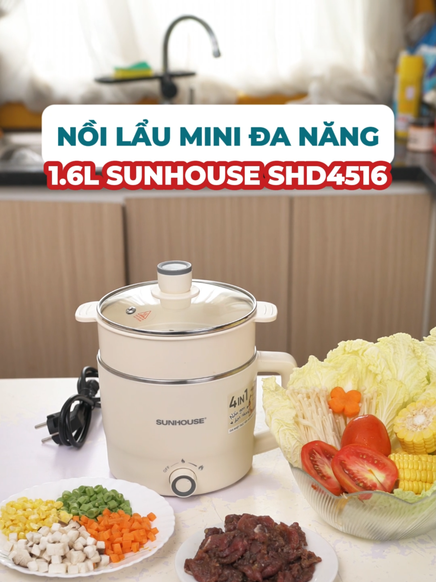 Lẩu điện mini đa năng 1,6L Sunhouse SHD4516 #sunhouse #giadungquocdan #noilaumini2tang #SHD4516 #danang