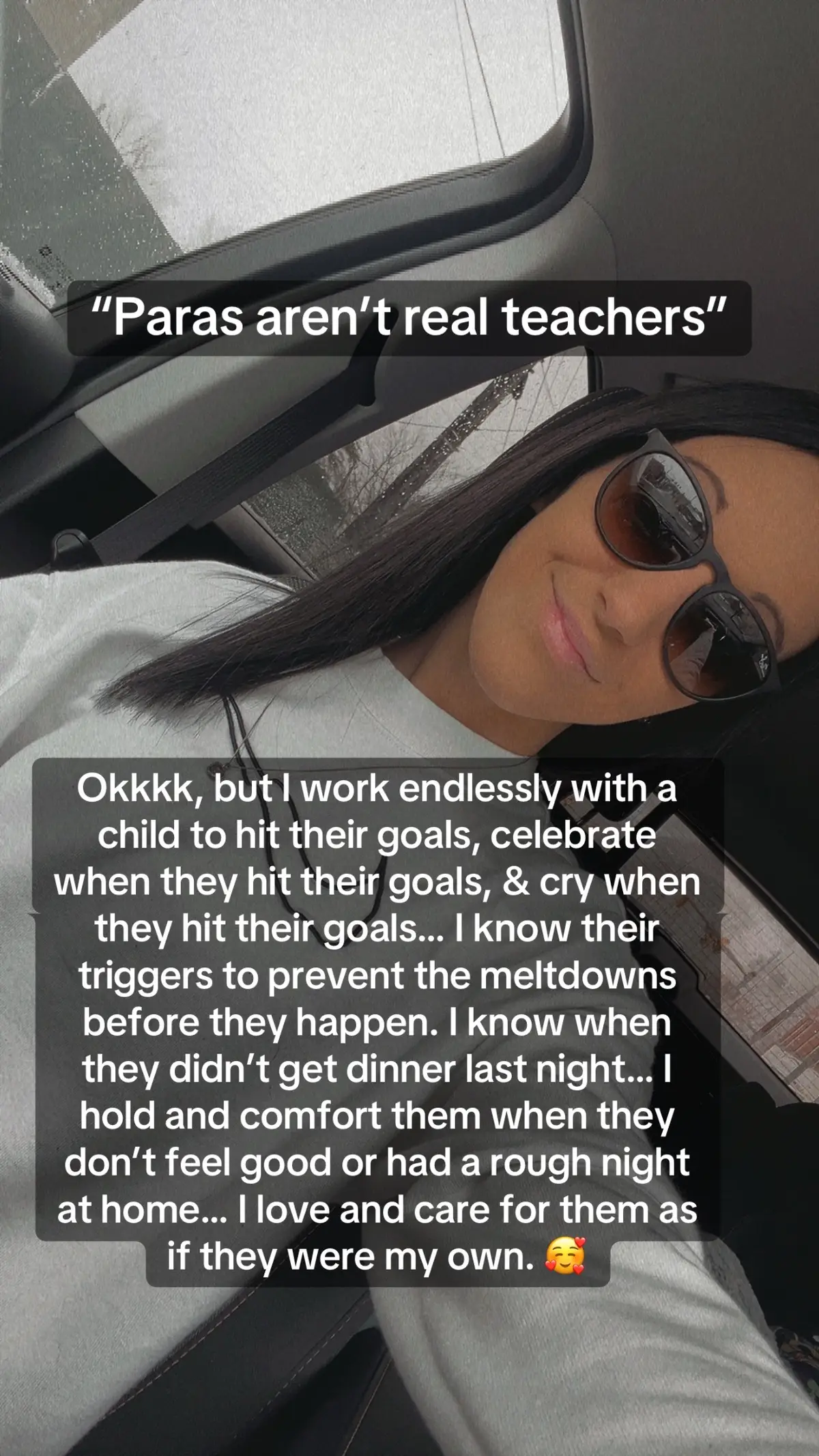 Nobody understands how close you get to these kids unless you are in the profession yourself. I have cried over these kids. I WOULDNT TRADE IT FOR THE WORLD. 🖤🖤  #para #teachersupport #paraprofessional #parasoftiktok #teachersoftiktok #teacherlife #elementaryteacher #teachersbelike #foru #relatable #fyp #fy #fypシ #students #school #schooltok #lovemyjob #Love #teachersassistant #assistant #paratok #specialeducation #specialeducator #learningsupport #LS 