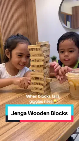 When blocks falls, giggles rise! 😂 Natutuwa ako kapag nag-eenjoy kayo sa mga ganyang games kesa mag cellphone. #SiblingGameGoal #SiblingGoals  #jenga #woodentoys  #woodengames  #WoodenBlocks 