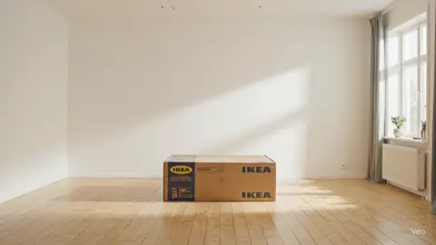 Google Veo 3 of Bursting IKEA Box in an empty room. Comment PROMPT to get the prompt. #googleveo #aitrends #googleflow #aivideogenerator #freeai