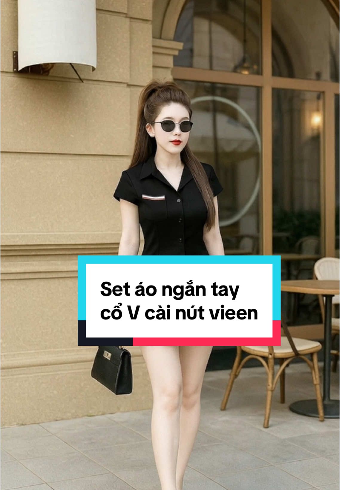 Set áo ngắn tay cổ V cài nút viên #setdoxinh #dodep #typ #bigsize #ai #dobigsize  @Hoài Trâm 