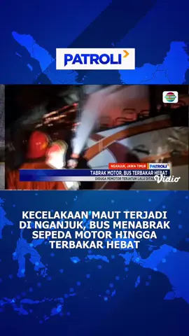 Sebuah bus hangus terbakar usai menabrak motor di Nganjuk, Jawa Timur. #patroli #patroliindosiar #newsindosiar #fypdong #fypage #fypシ #viral #trending #beritatiktok #fyp #berita #beritahariini #beritaviral