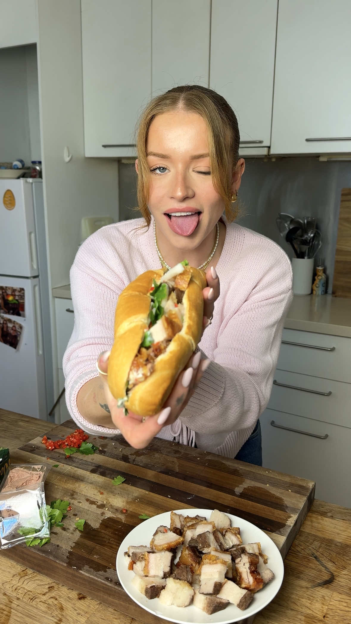 Extra pate, extra pickled veg & OBVS extra kewpie XX  Air fryer pork belly recipe coming soon 🤍 #porkbelly #banhmi #porkroll #airfryer #EasyRecipes #DinnerIdeas 