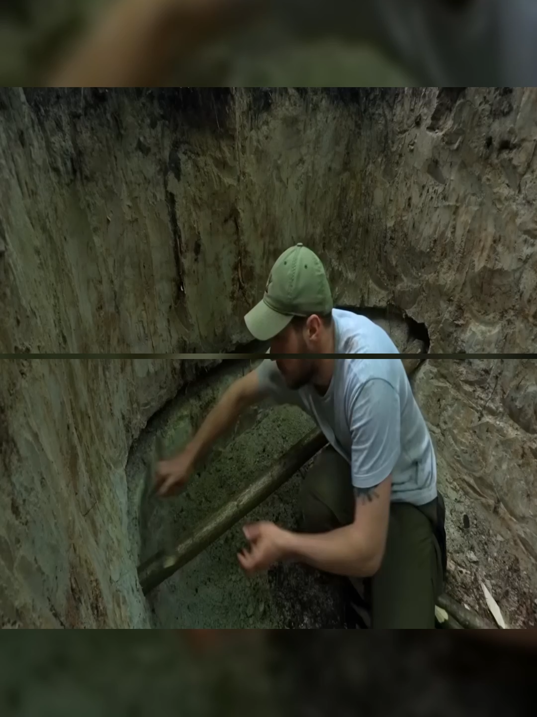 Building a Secret Dugout Between Two Oak Trees. P1 #bushcraft #build #camp #camping #survival #shelter #wildlife #Outdoors #outdoor #viral #fyp