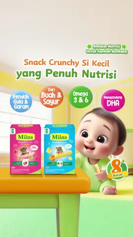 Bunda, sudahkah Si Kecil mencoba snack crunchy yang bernutrisi untuk mendukung tumbuh kembangnya? 🌱 Milna Crunch, camilan yang terbuat dari sayur dan buah asli, dipanggang bukan digoreng, serta rendah gula dan garam. Snack ini juga mengandung DHA, Omega 3 & 6, serta nutrisi penting lainnya untuk Si Kecil! 👶🏻💚 Yuk, bantu Si Kecil tumbuh optimal dengan camilan yang tepat! 💪🏼🍏 #Milna #MilnaCrunch 