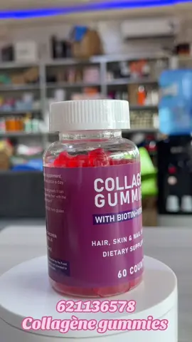 🍓 Collagène Gummies – Beauté Délicieuse à Croquer ✨ Description : Les Collagène Gummies sont de délicieuses gommes à mâcher enrichies en collagène, vitamine C, et parfois biotine, idéales pour : 	•	Raffermir la peau et estomper les rides 	•	Favoriser un teint lumineux et unifié 	•	Renforcer les cheveux et les ongles 	•	Lutter contre les signes de l’âge de manière naturelle Faciles à consommer, elles transforment votre routine beauté en un pur moment de plaisir. ⸻ 🍬 Goût : Fruits rouges  👩‍⚕️ Convient dès 20-25 ans en prévention ou soin 📆 Cure recommandée : 2 gummies par jour pendant 1 à 3 mois ⸻ 📍 Disponible à : Boutique E1 – Centre Commercial de Lambanji 🕘 Ouvert du Lundi au Samedi | 9h - 19h 📞 Contact WhatsApp : 621 13 65 78 #guinee #guineetiktok224 #conakry #viral #fyp #guineeconakry #mali #senegale #guineenne224 
