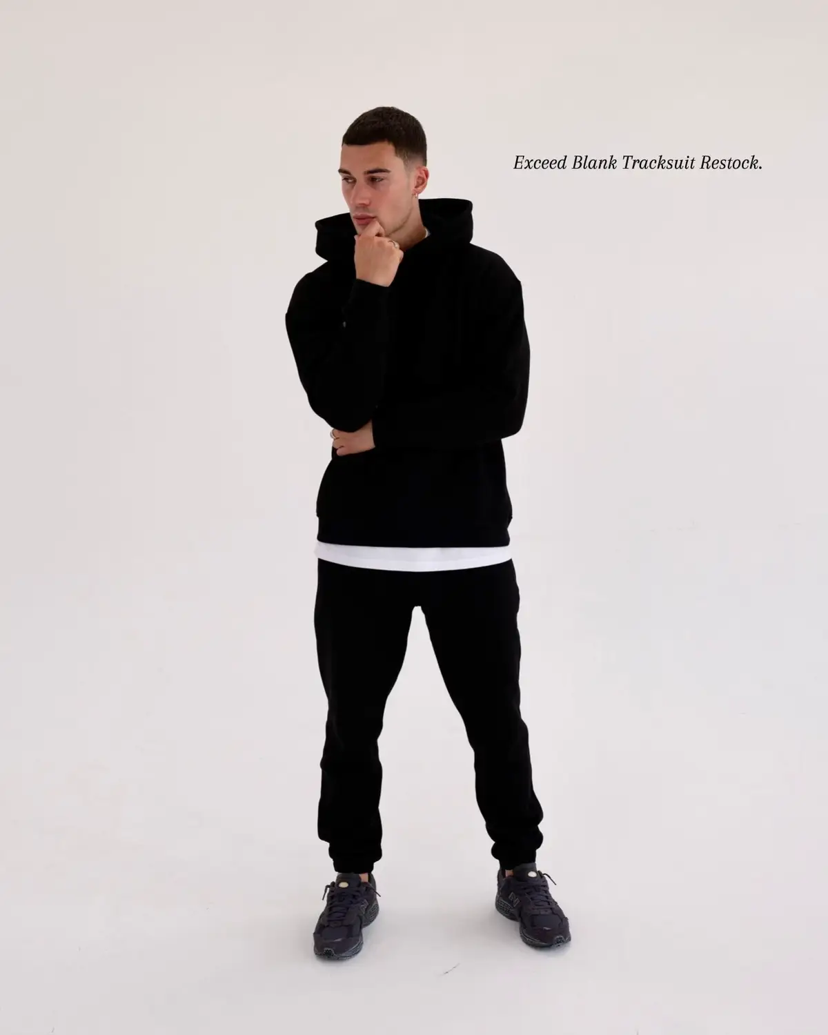 Our Exceed Blanks collection has restocked online + instore.  • Showcasing our ‘Black‘ colourway.  • Shop now before they go 👀  #fyp #basics #staples #tracksuit #viral #blank 
