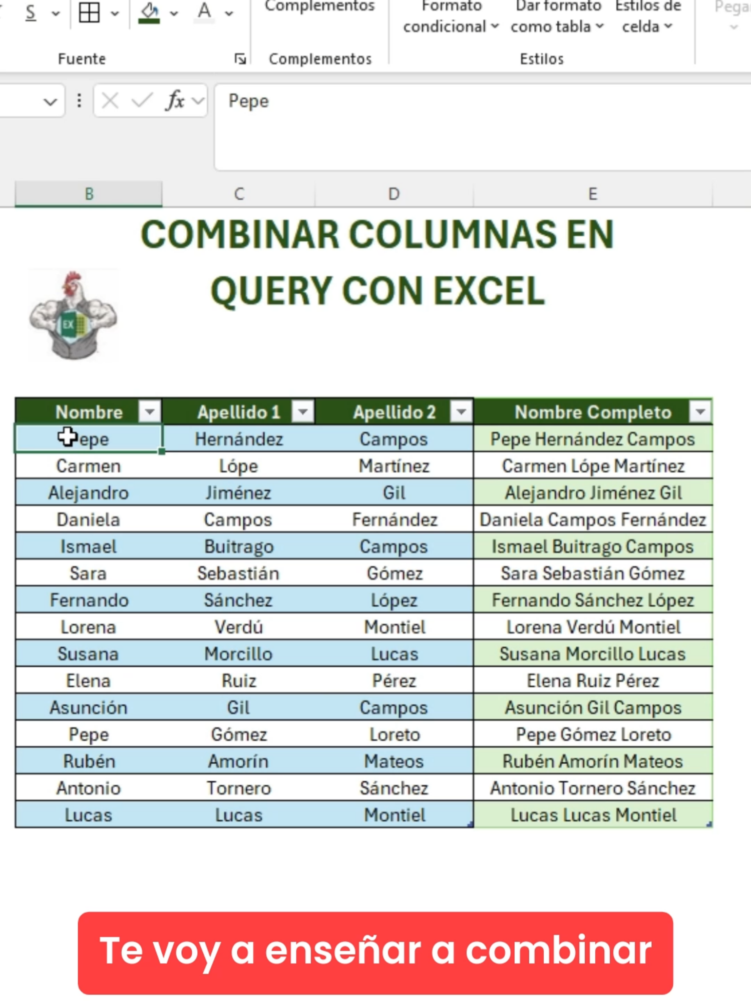Combinar columnas con Power Query en excel