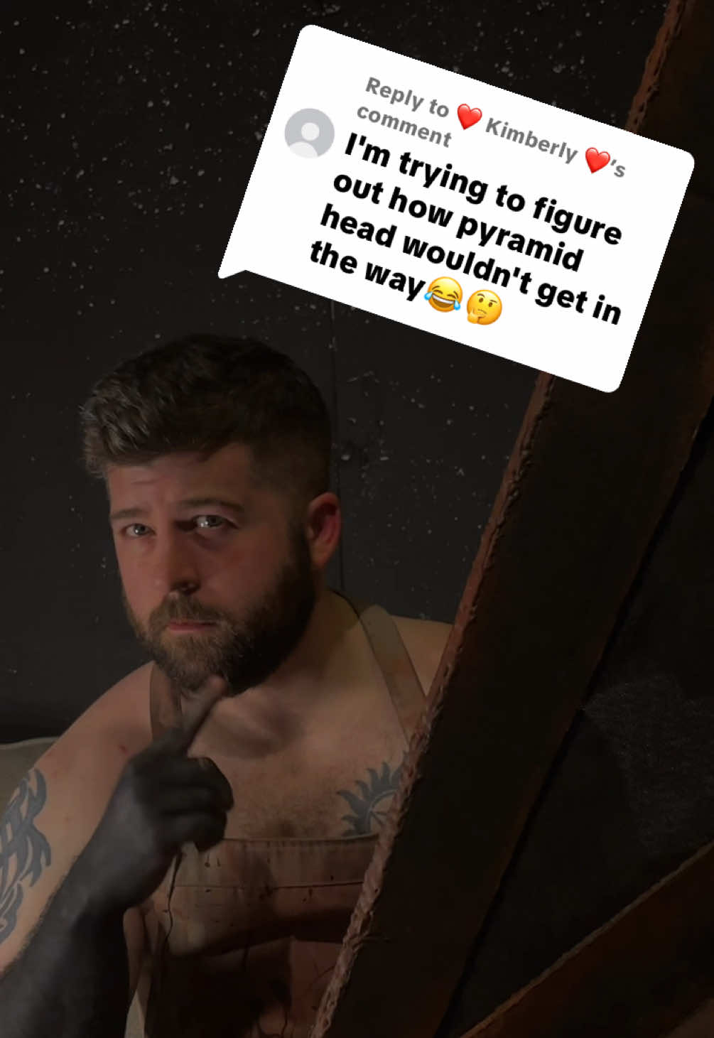 Replying to @❤️ Kimberly ❤️  it’s not that hard to understand. Do I need to draw you a picture? So maybe the nose is alittle pointy 😅 but it’ll b fine.  #pyramidheadcosplay #darkromancereader #booktokers #darkromancereads #maskedmen 