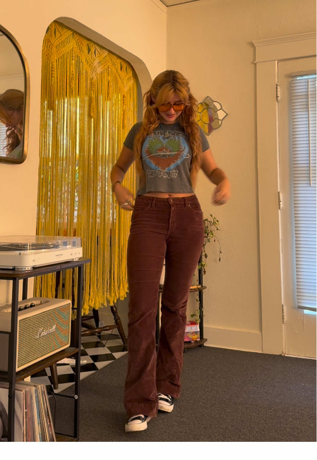 my best fitting band tee by far  #70shair #70sfashion #wavyhair #OOTD #ozzyosbourne 