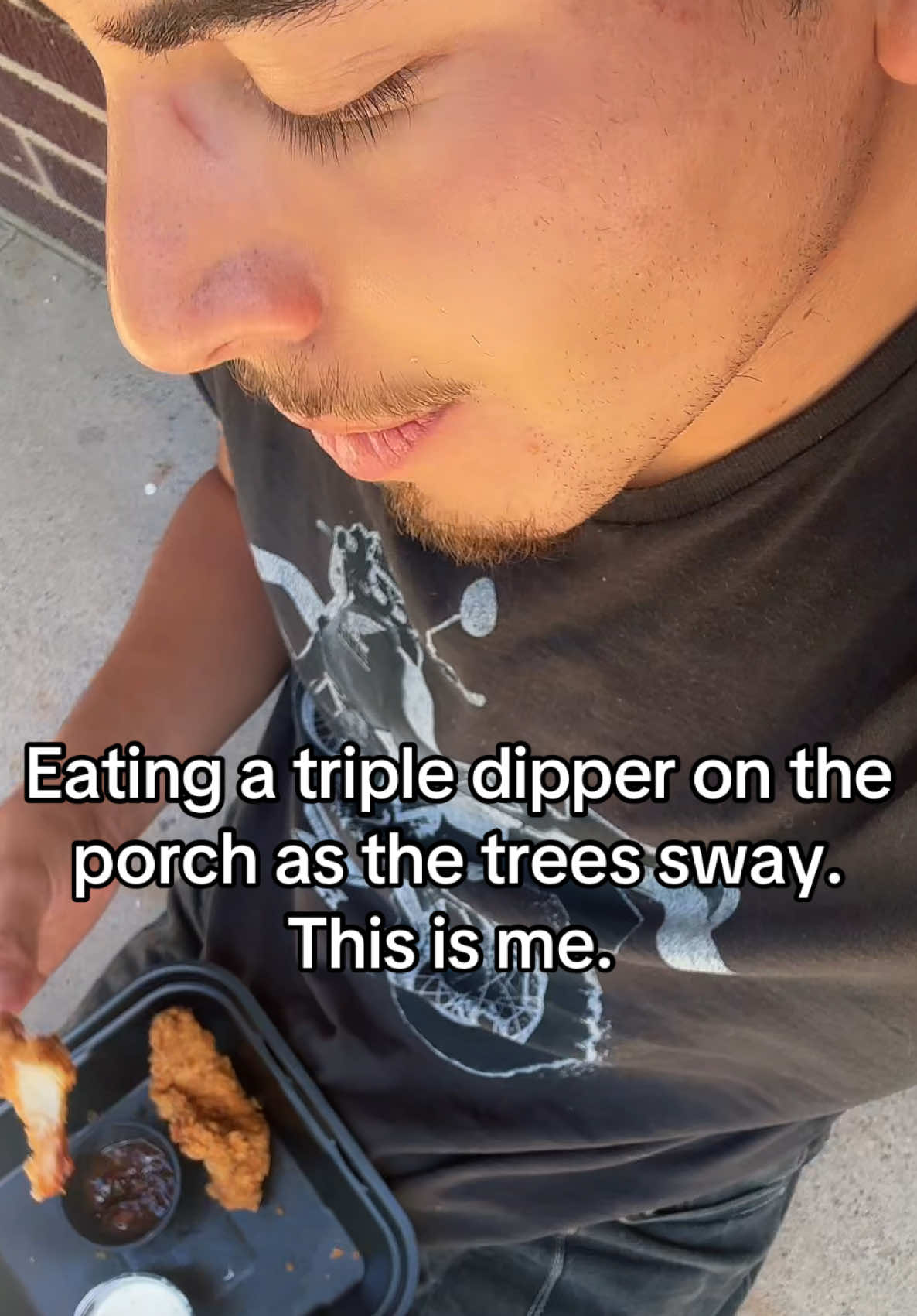 Chilis triple dipper on the porch is a vibe. Plus the new Tyler album, lets go life is good. #tylerthecreator #baggyjeans #tripledipper @Chili’s Grill & Bar 