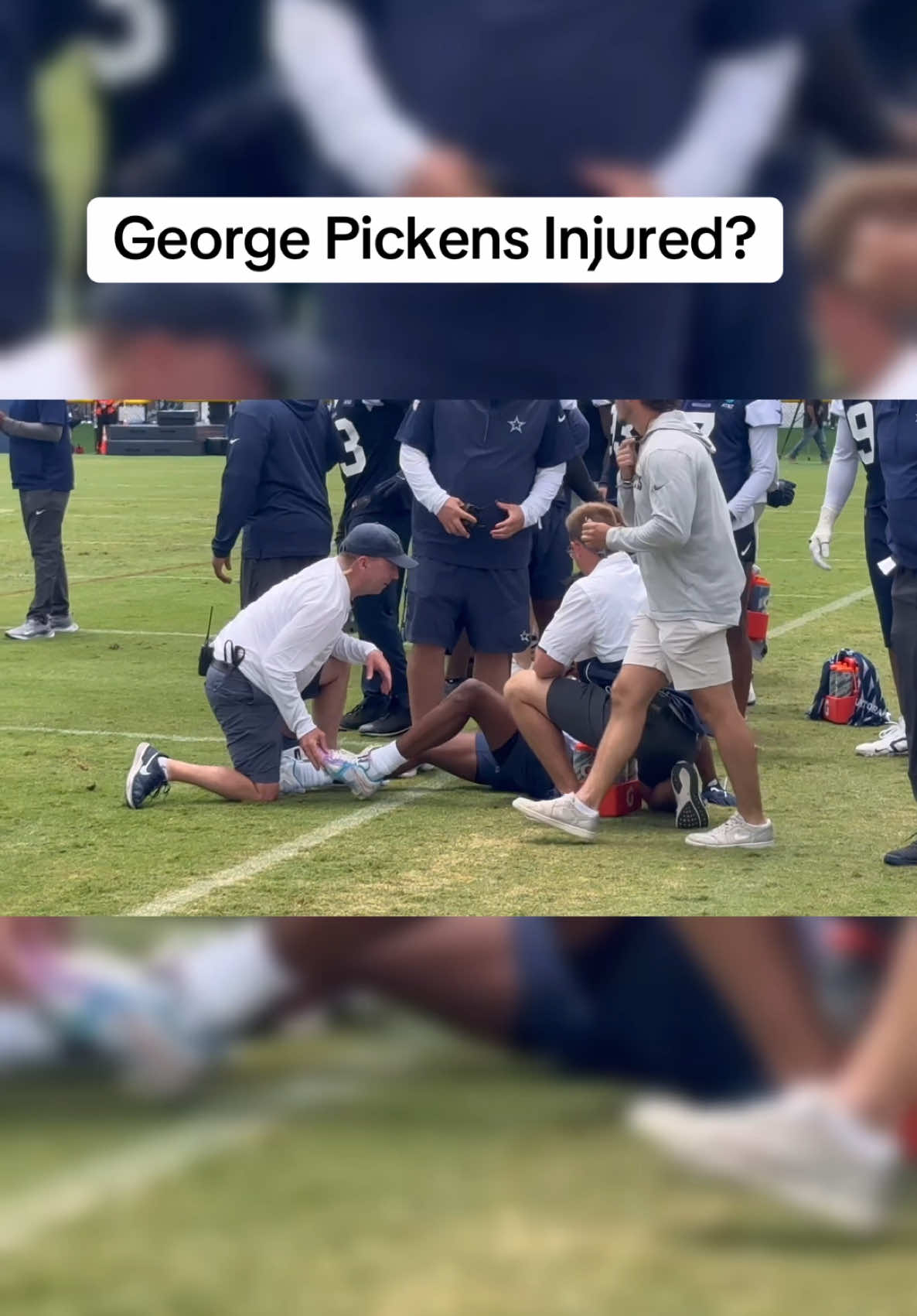George Pickens Injury scare. He appears to be ok and appears to be just a cramp. #dallascowboys #nfl #fyp #training #georgepickens 