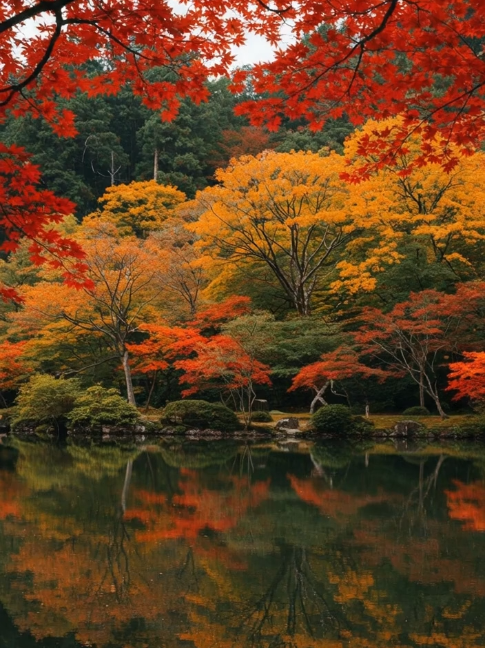 【息をのむ日本の秋景色】 #日本 #風景 #もみじ #池 #癒し  #Japan #landscape #MapleLeaves #AutumnVibes #Peaceful
