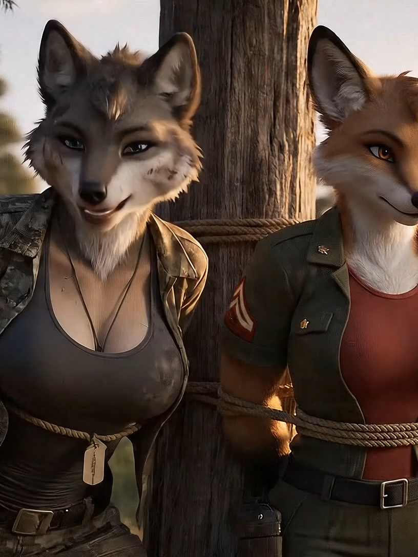 “They got captured. The ropes held — but not their power.” #FYP #TiedUpScene #WolfGirl #FoxGirl #UltraRealism #CinematicTikTok #SoftBodyPhysics #AICinema #FurryTok #ThirstTrapTok #Veo3 #BattleDamage #AnthroBeauty #RippedUniform