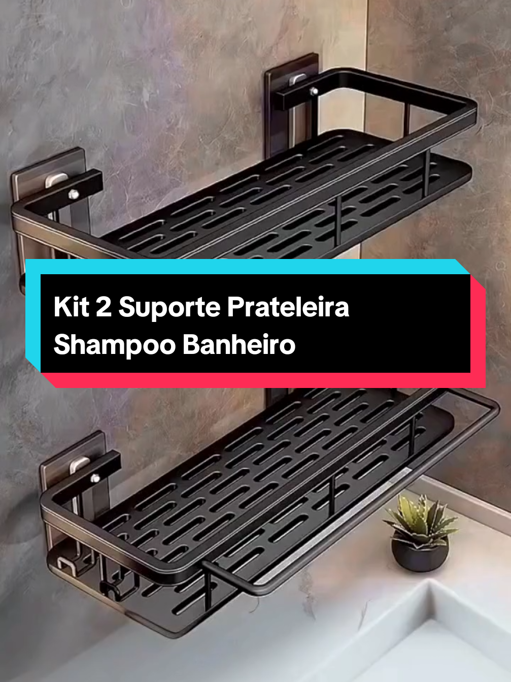 Kit 2 Suporte Prateleira Shampoo Sabonete Banheiro Adesivo Parede Box Luxo Cor Preto GARANTA O SEU AGORA #creatorsearchinsights #tiktokshopchegou 
