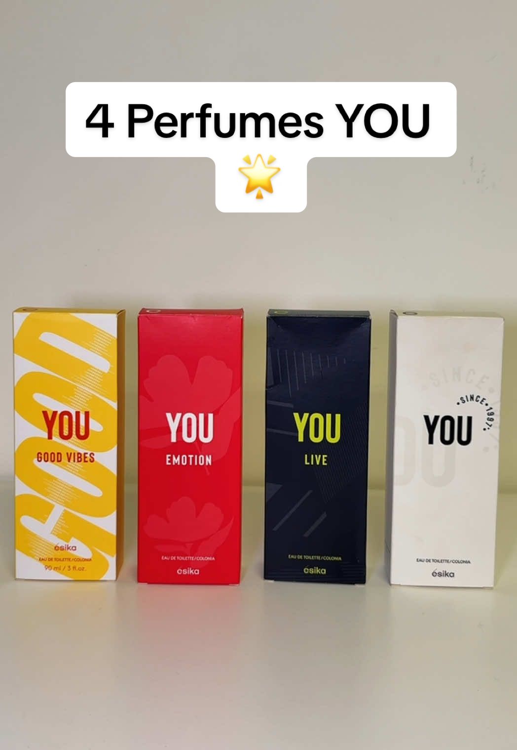 4 fragancias, 4 estilos: Good Vibes 🌈, Emotion 💖, Live 🎧 y YOU 🌙 ¿Con cuál vibra tu día? Conviértete en Consultora de belleza y empieza tu propio negocio hoy ✨💄. ¡Únete aquí! 👉 http://www.bit.ly/UneteAquiTK #esika #you #pefume #perfumeparamujer #perfumetiktok #productos #unete 