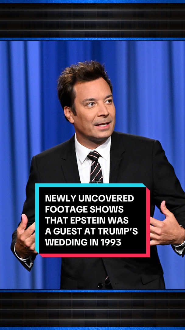 Newly uncovered footage shows that Jeffrey Epstein was a guest at Trump’s wedding in 1993. How nice, you have the bride, the groom, and the groomer. #FallonTonight #TonightShow #Trump #JimmyFallon 