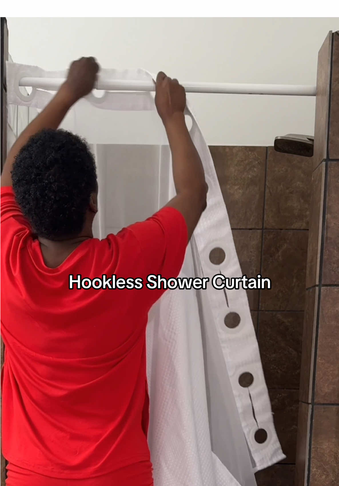 Hookless shower curtain with detachable, washable lining. Yes you can wash the entire curtain or detach the liner and wash just the liner. Comes in several colors and it’s linked. #HooklessShowerCurtain #BathroomEssentials 