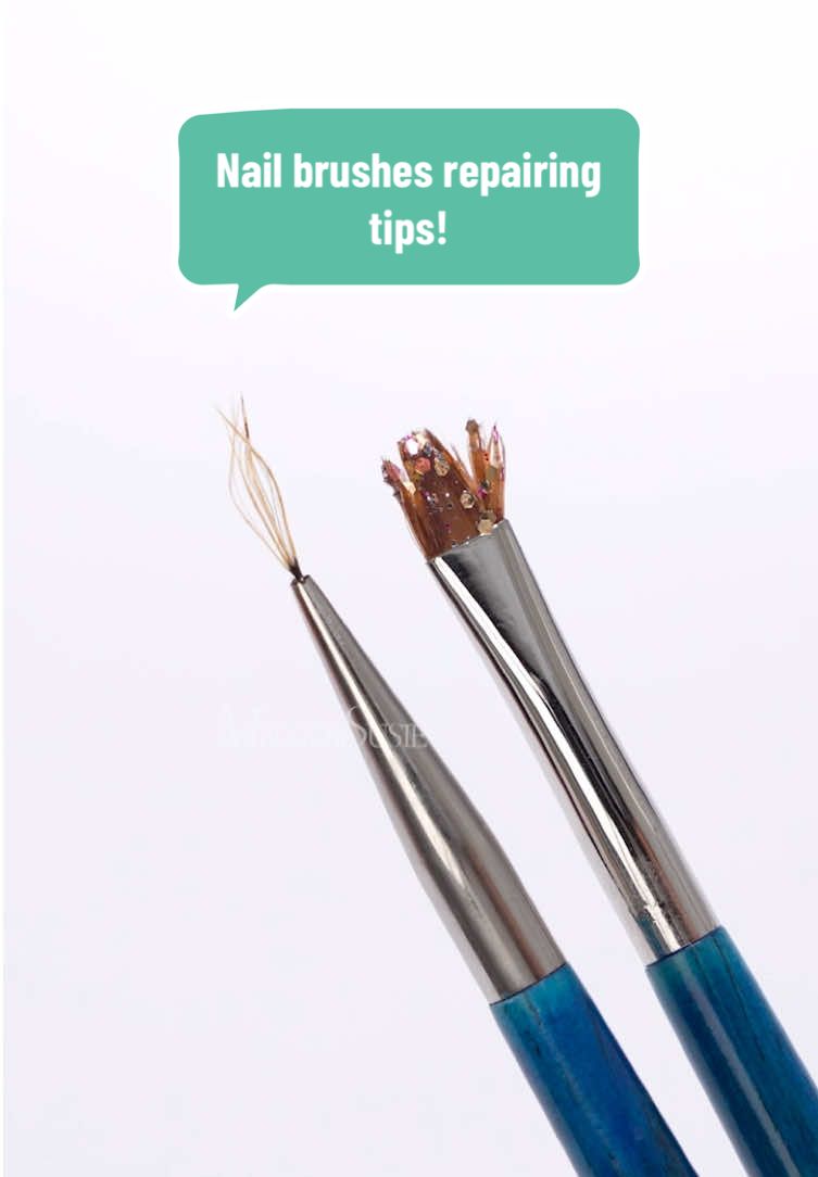 Nail brushes repairing tips! Put it in warm water and finish by moisturizing it with base gel⚠️ 👉 Follow us for more tutorials! Any tutorials you want to learn pls let me know 🥹 #melodysusie #nailbrush #nailhack #nailtips #nailtutorial 