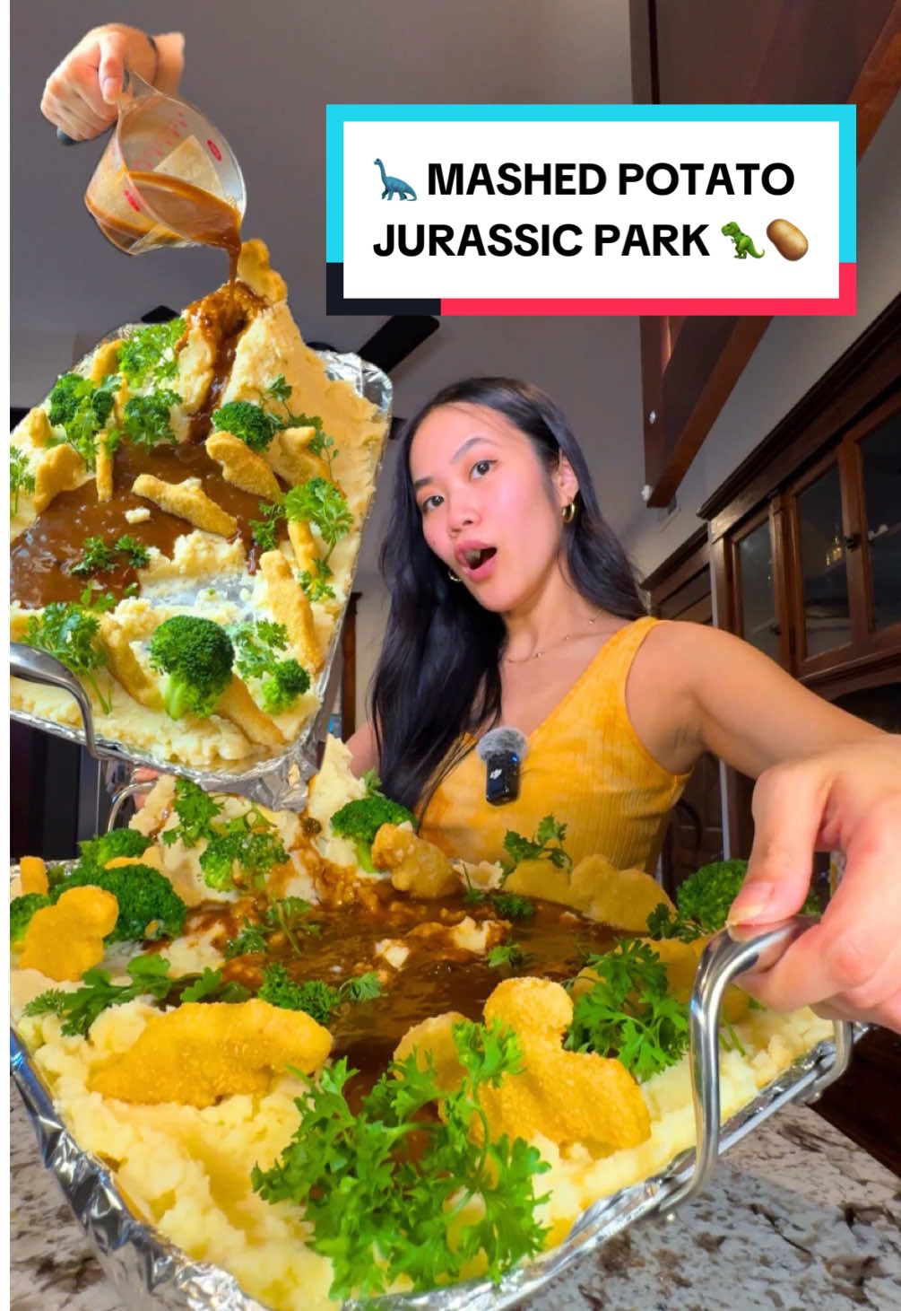 🦖🥔Mashed Potato Jurassic Park 🥦🦕 inspired by @Hayley The Hostess 🎉 #jurassicpark #datenight #datenightin #athome #dinner #mashedpotato #mashedpotatovolcano #volcano #playwithyourfood #recipeideas 