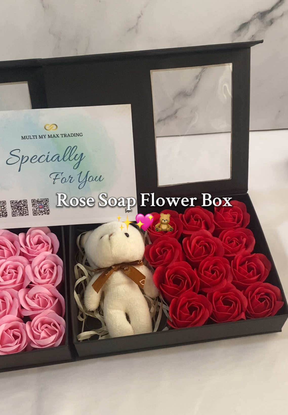 Rose Soap Flower Box ✨💗🧸 #soapflower #flowers #rosebouquet #topquality #bearflower #present #aesthetic #specialforyou #giftideas #couple #giftbox #fypage #cute #cutebear 