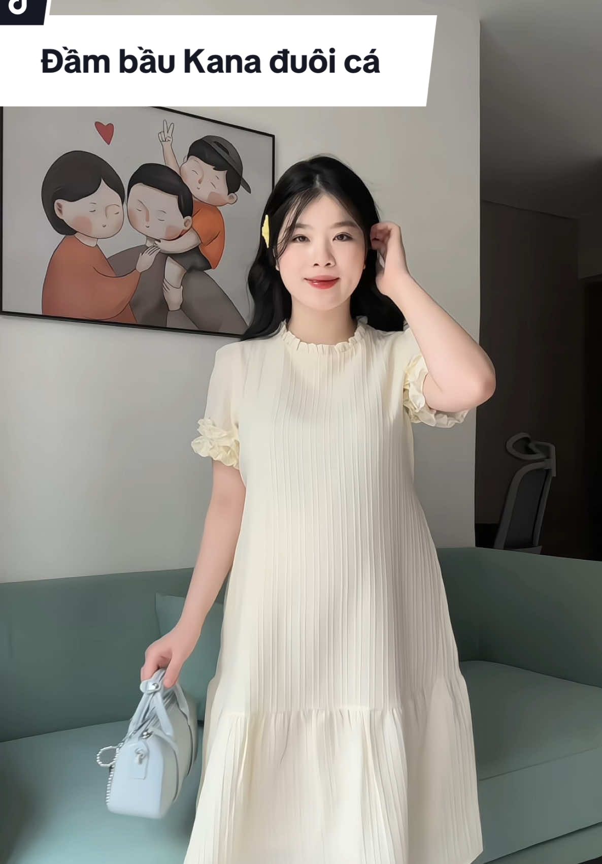 Đầm bầu Kana đuôi cá cổ bèo vải xốp hàn mặc nhẹ tênh không bị bí người chị em nhé #mẹbầu #hellobanhgao #vaybauxinh #vaybau #dambau #dambauxinh 