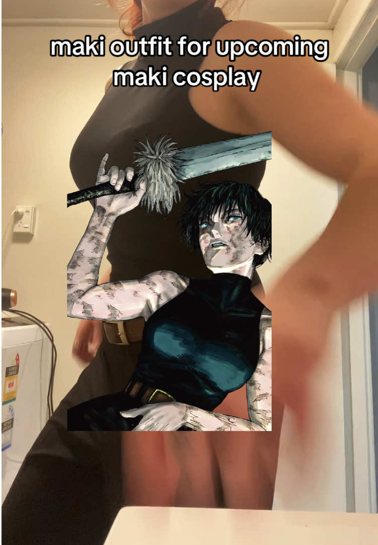 need to tailor the pants a bit and I’m not doing the super high waist, it’s just not flattering on me 🙏  #maki #jjk #jujustukaisen #makicosplay #fyp #foryou #cosplay #cosplayer #jjkcosplay #anime #manga #gym #flex #gojo #sukuna