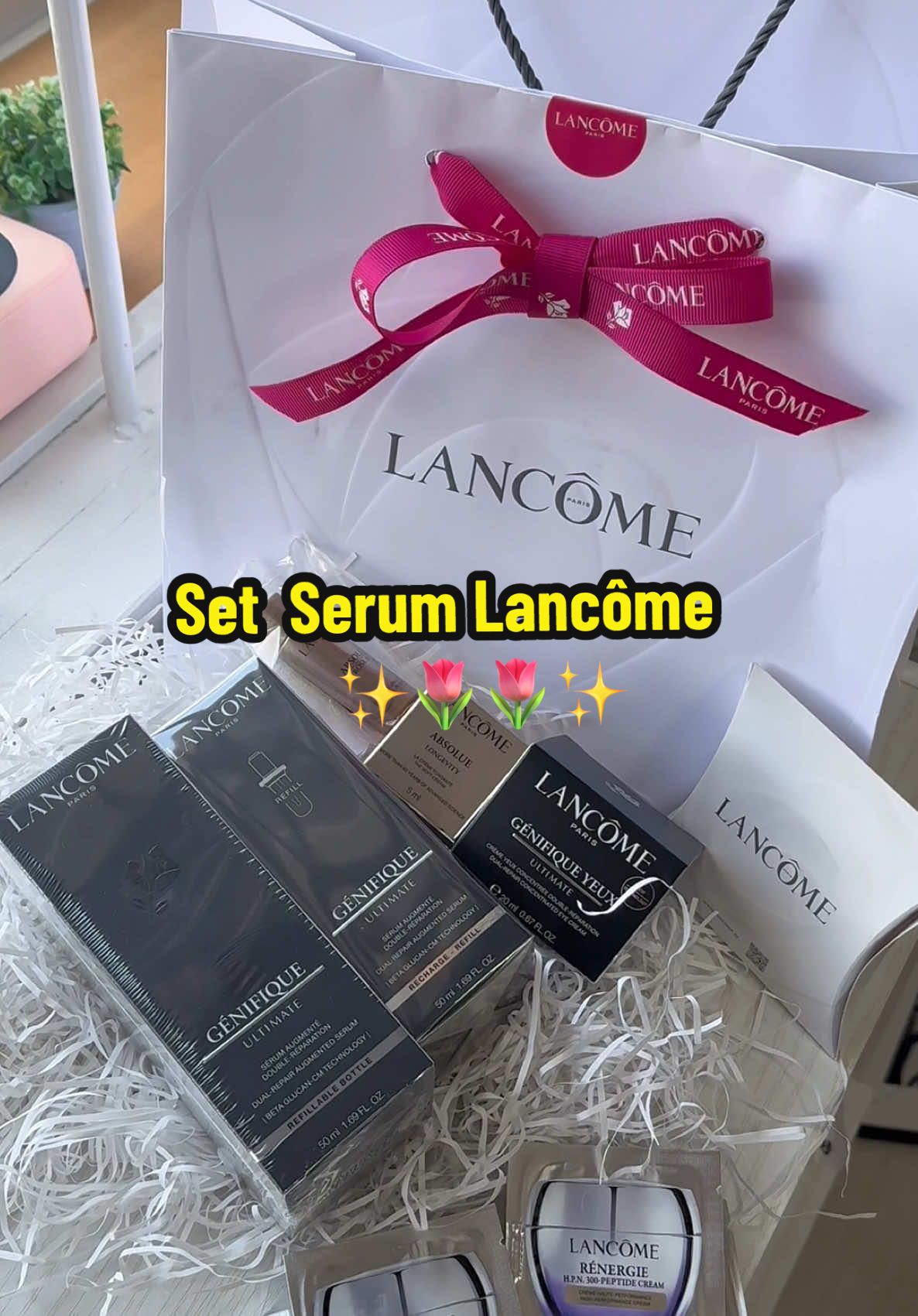 Gửi clip này tới bạn trai tui. A có thể tặng quà ntn nè anh yêu. Seẻum Lancome siêu xịn. Cứ xài là đẹp. Kakaka ✨🌷🌷✨#clien  #serumlancomeđen  #tonerlancomehong #lancomeskincare #review 