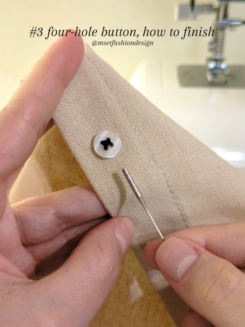 How to sew a button #3 how to finish sewing a four-hole button 🪡✨  Don’t forget to watch Parts One and Two to sew a four-hole button. Love you 🫶✨ #sewingtiktok #sewingforbeginners #sewingtutorial #fashiondesigner #handstitching 