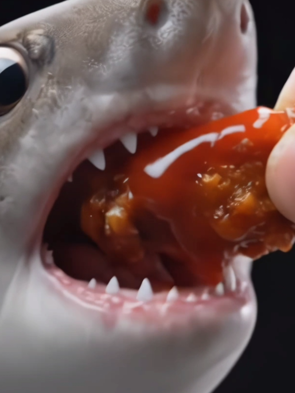 Giving my shark the Sriracha... I think he liked it? #babyshark #newsrirachabottle #spicychallenge #funnyanimals #fyp
