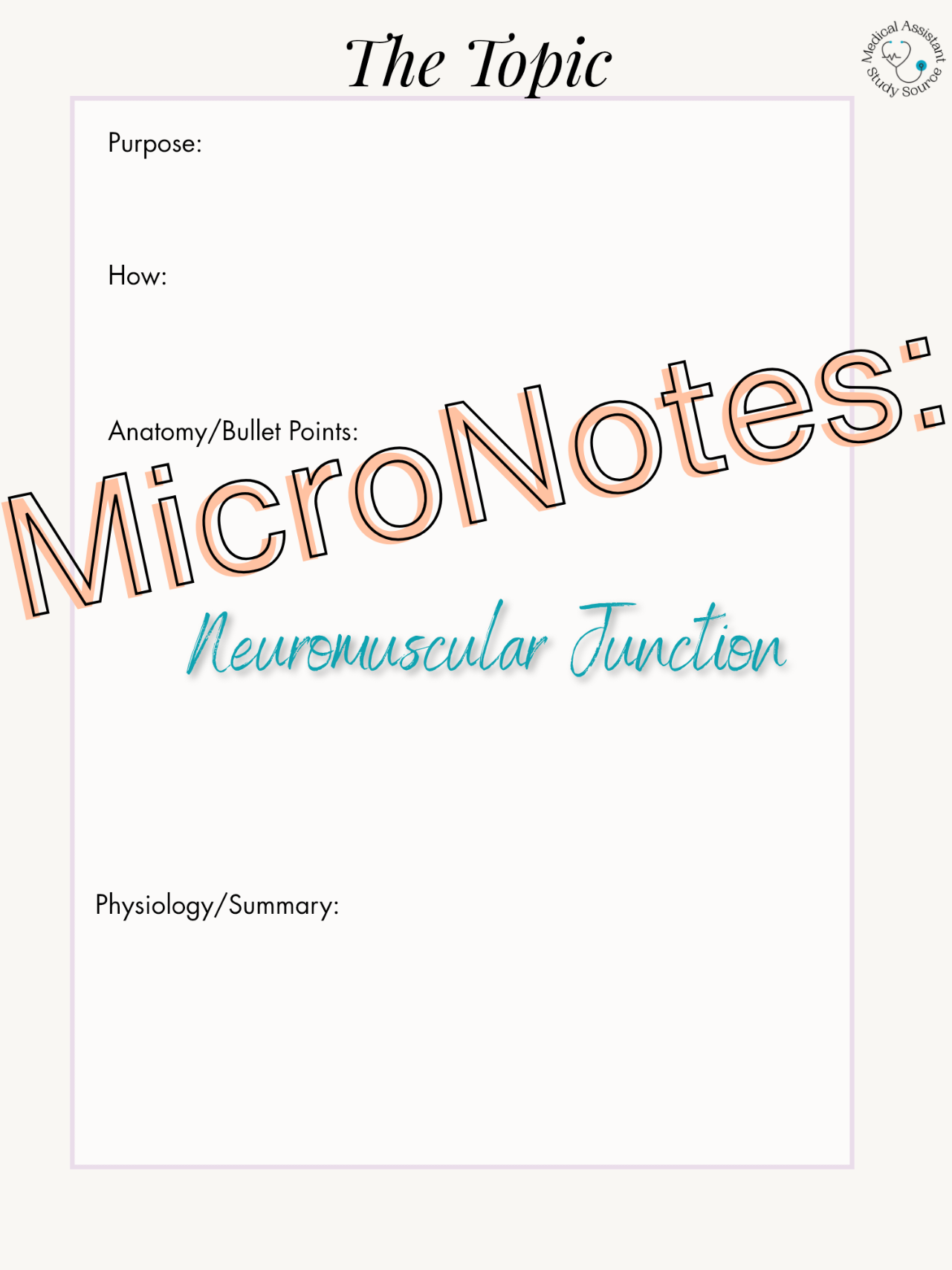 MicroNotes - Neuromuscular Junction What other topics would you like to learn about? #medicalassistant #medicalassistantstudent #medicalassistantlife #mastudysource #cma #rma #ccma #nrcma #ncma #medical #medicine #study 