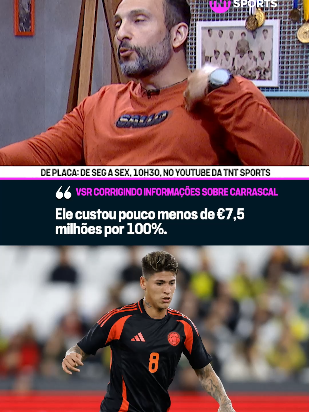 VSR CORRIGE INFORMAÇÃO SOBRE CARRASCAL! 🔴⚫ Com a possível chegada de Jorge Carrascal ao Flamengo, algumas informações sobre o custo do jogador foram estipuladas. Diante disso, nosso @canaldovsrr fez uma pequena correção sobre a informação dada anteriormente no #DePlaca  #FutebolBrasileiro