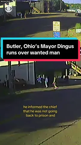 A wanted man in Ohio was run over by a car driven by Butler’s leader, Mayor Dingus. Surveillance video captured the incident, in which Mayor Wesley Dingus can be seen hitting Anthony Ward, who has been convicted of sexual battery and was wanted for violating parole. “As Ward exited the vehicle, he informed the chief that he was not going back to prison and a scuffle ensued,” Bellville Police Chief Jon Fletcher said. #ohio #mayor #crime #surveillance 