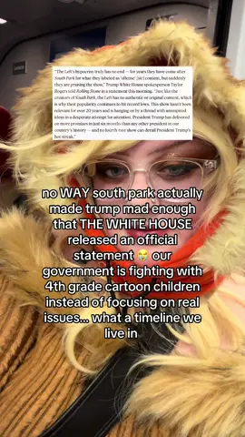 them being mad enough to say that tells me the episode was a success and was much needed LMFAOO… this timeline is a fever dream, can you even blame them? they’re giving matt and trey TOO much material  #southpark #southparkseason27 #trump #mattstone  #treyparker